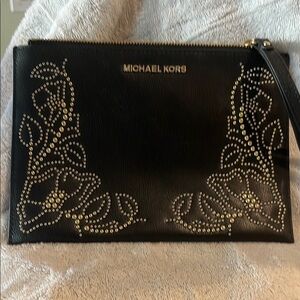 Michael Kors Black Clutch with Gold Accents